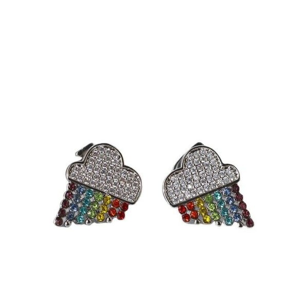 Kate Spade New York NOC Silver Cloud Glittery Rainbow Earrings Red Green Blue